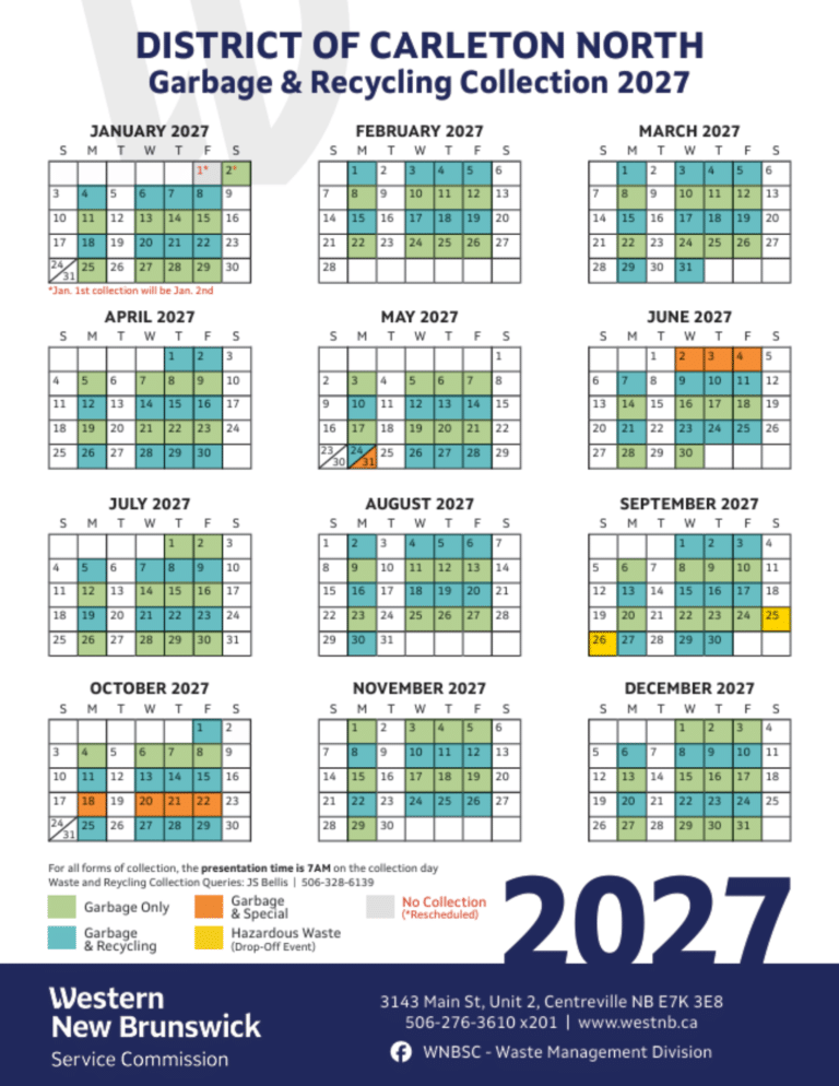 2027 Garbage Collection Schedule
